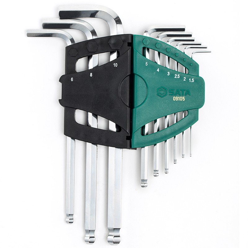 SATA 1.5-10mm Extended Ball-End Hex Key Set, 9 Pieces, 09105