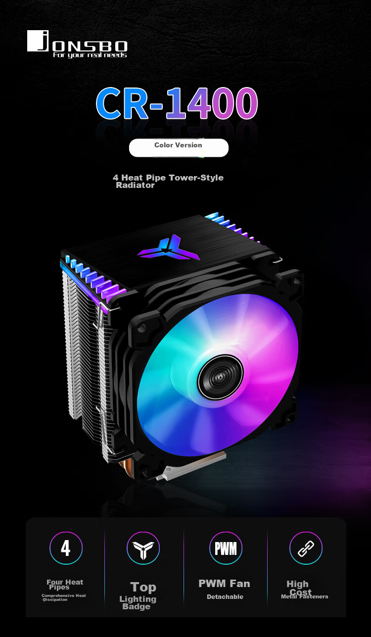 JONSBO CR-1400 Tower CPU Cooler (Motherboard 5V ARGB Sync/4 Heat Pipes/PWM Fan/Multi-Platform/Thermal Paste Included) 5