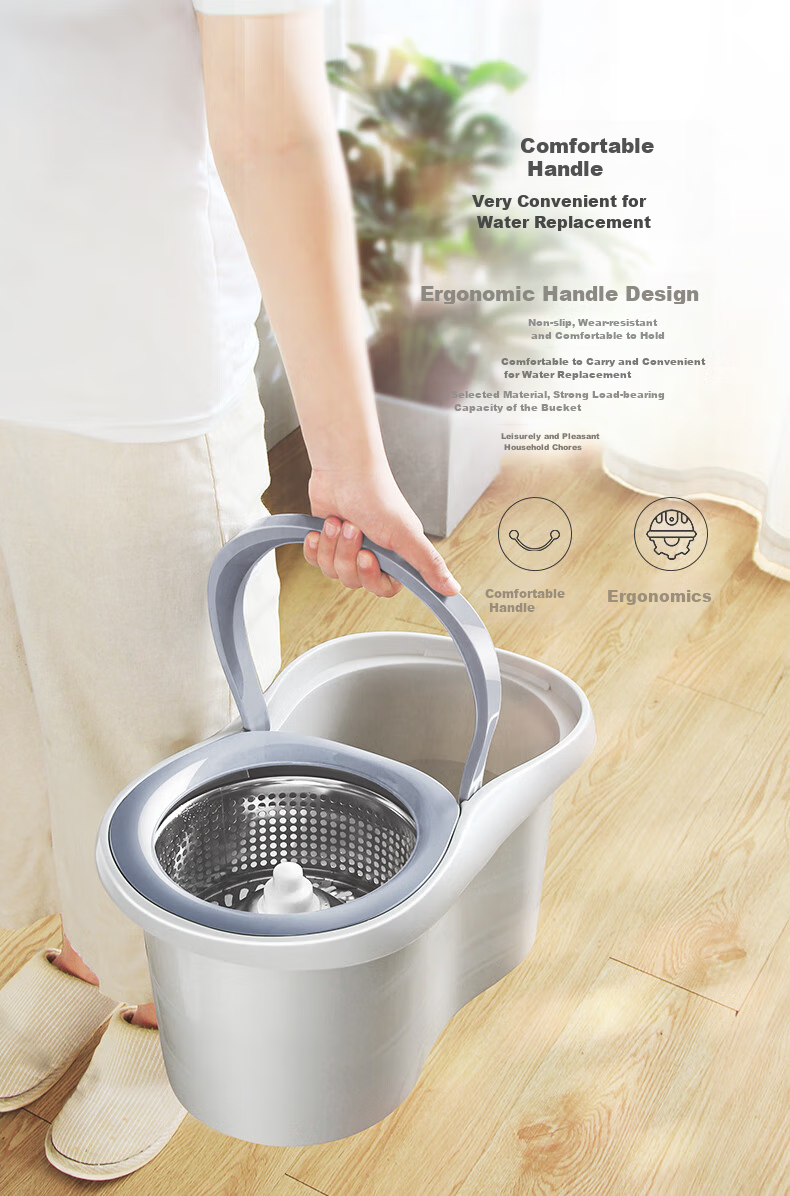 BEKAHIQ Rotating Mop with 4 Stainless Steel Drums, Hands-Free Cleaning, No Washing Required, 2026 Household Absorbent Lazy Mop Bucket 7