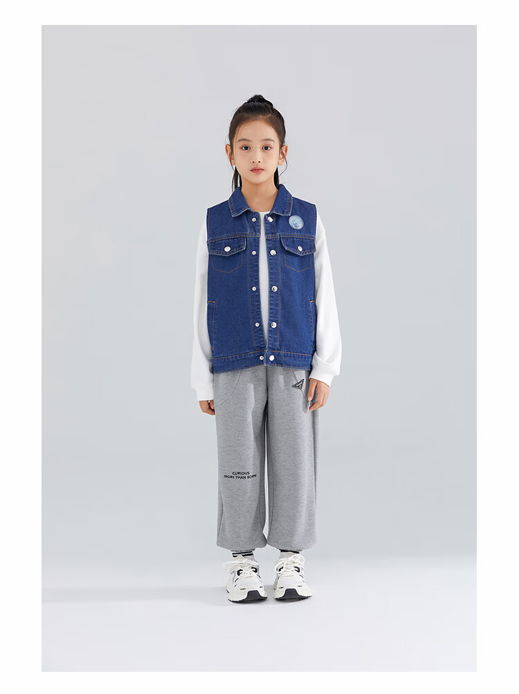 QQ DUCK Children's Denim Jacket Girls Casual Vest Sleeveless Top Versatile Waistcoat Blue; 140 13