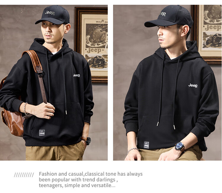 JEEP High-End Embroidered Men's Hooded Sweatshirt, Casual Loose Long-Sleeve Pullover T-Shirt Top for Spring And Autumn 2026 16