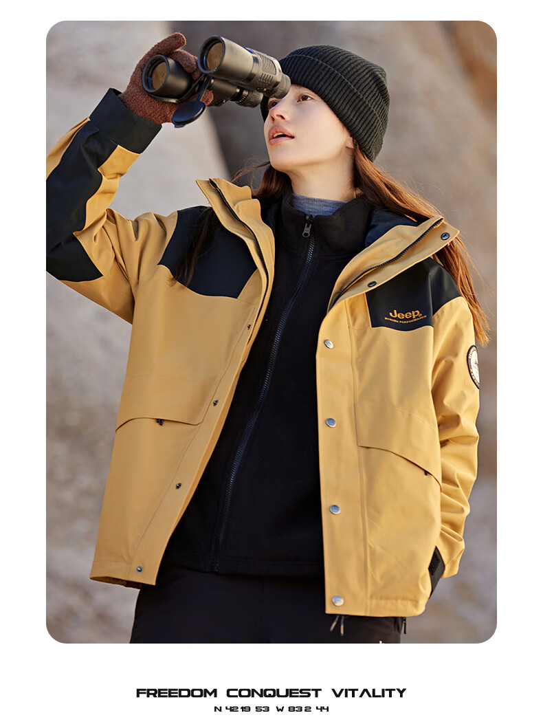 Jeep Men's And Women's Three-In Outdoor Hardshell Windproof Waterproof Mountaineering Jacket, Detachable Fleece-Lined Coat, Jungle Gree 21