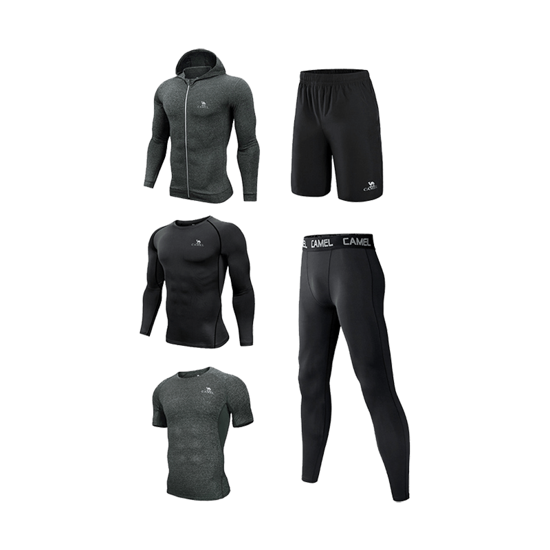 CAMEL Men's Sports Workout Set, Five-Piece New Long Sleeve And Pants Quick-Dry Running Basketball Training Sportswear