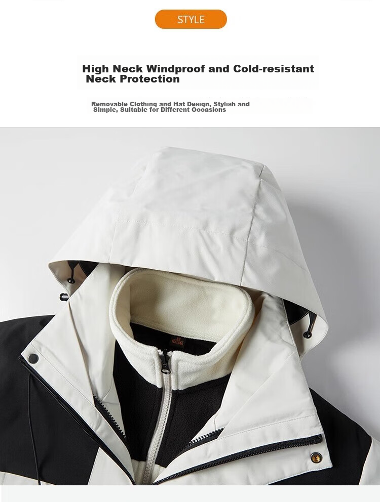 JEEP SPIRIT Men's Windproof Hooded Mountaineering Jacket for Spring, Autumn And Winter, Three-In Coat, Ivory White, Size L 7