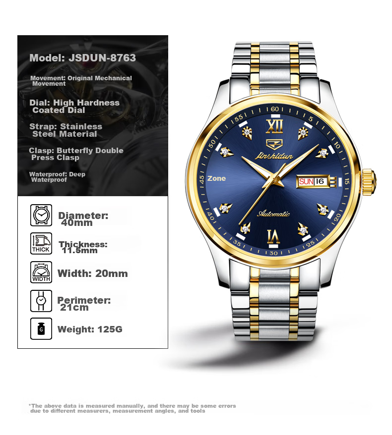 JIN SHI DUN Men's Automatic Mechanical Watch Swiss Certified Brand Luminous Ruby Bearings Valentine's Day Gift for Boyfriend 16