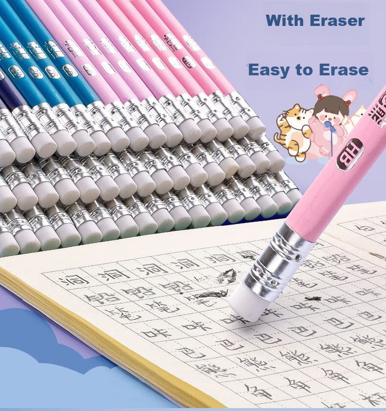 Licao Pencil for Primary School Students, Automatic Pencil with Eraser for Kindergarten Beginners, Elementary School Stationery, Everlasting Pencil, No Need to Sharpen, 3 Pieces 11