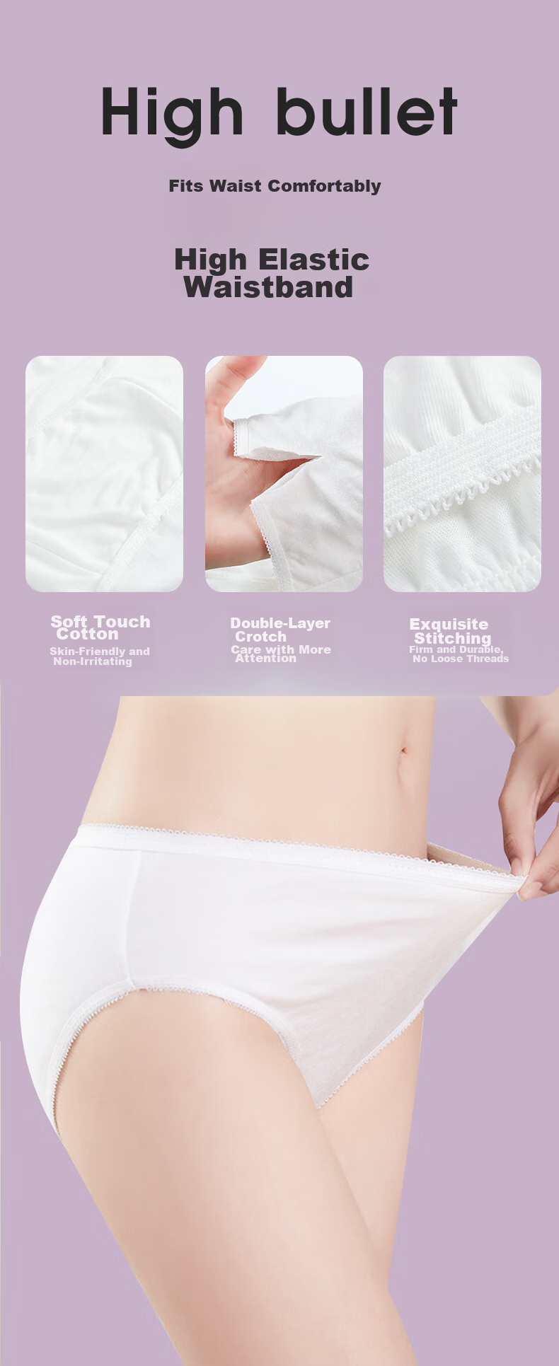 Grace Disposable Underwear for Women, Pure Cotton Maternity Travel Panties, XXL Size, 5-Pack [For Weight up to 330 Lbs] 8