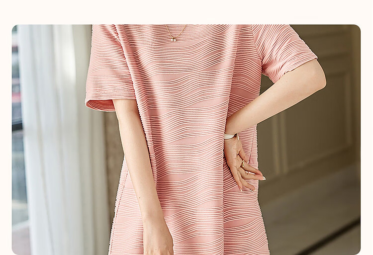 Dme [Simple And Elegant] Spring And Autumn Round Neck A-Line Textured Knit Slightly Stretchy Midi Dress for Wome 5