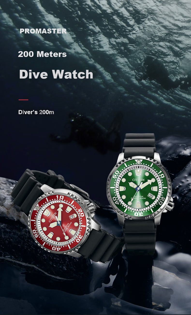 CITIZEN Watch for Men, Japanese And Korean Style, Green Water Ghost Light Power Display, PU Strap, Sports Style, Gift for Boyfriend, BN0158-18X 4