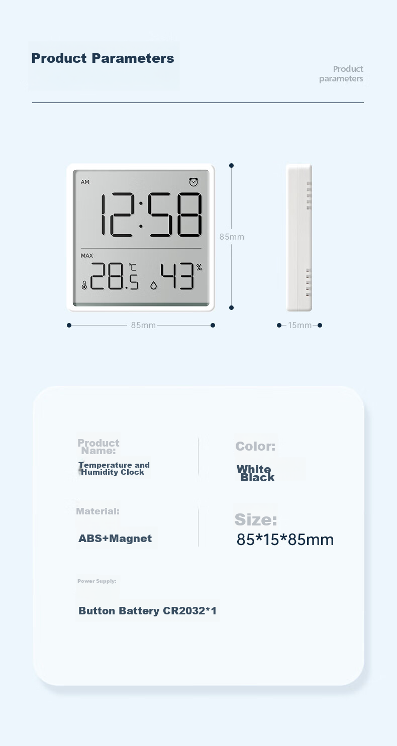 Mashi Temperature And Humidity Meter, High-Precision Color Screen Clock, Home Magnetic Wall-Mounted ABS Material Indoor Electronic Clock 20