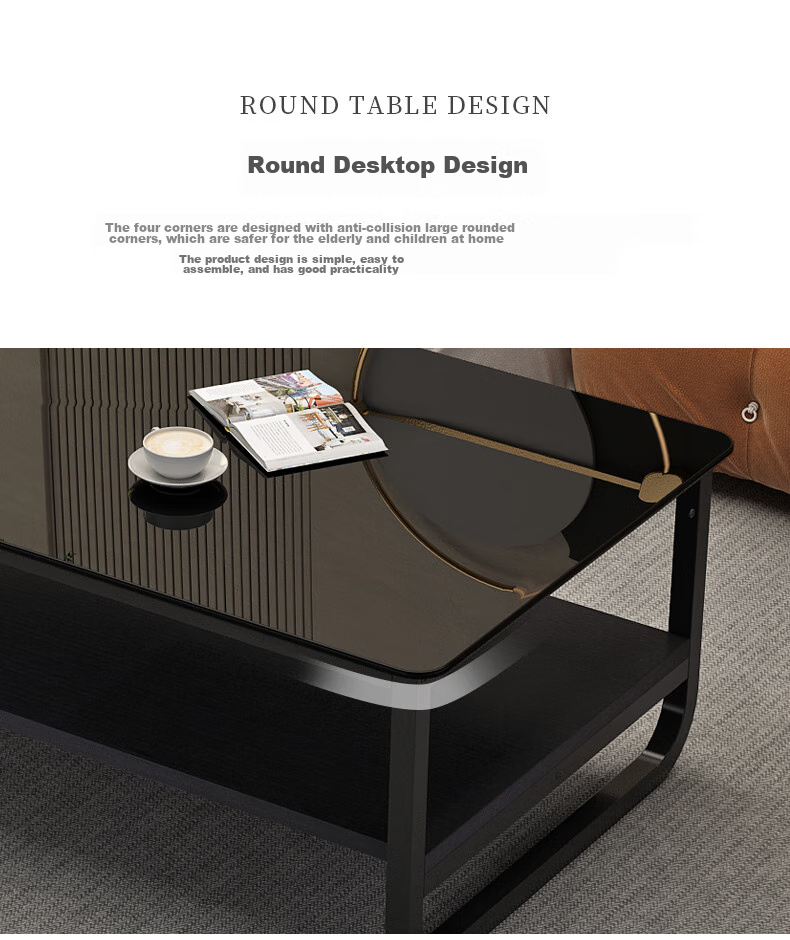 Fanshe Coffee Table, Simple Design, Tempered Glass Double-Layer Storage Coffee Table, Side Table for Small Apartments, Living Room Thickened Legs, Small Table 8