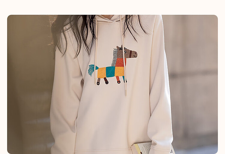 DME "Fresh Clothes and Angry Horses" Embroidered Hoodie, Spring and Autumn Age-Reducing Weapon, Soft 350G Air Layer Hooded Top 4