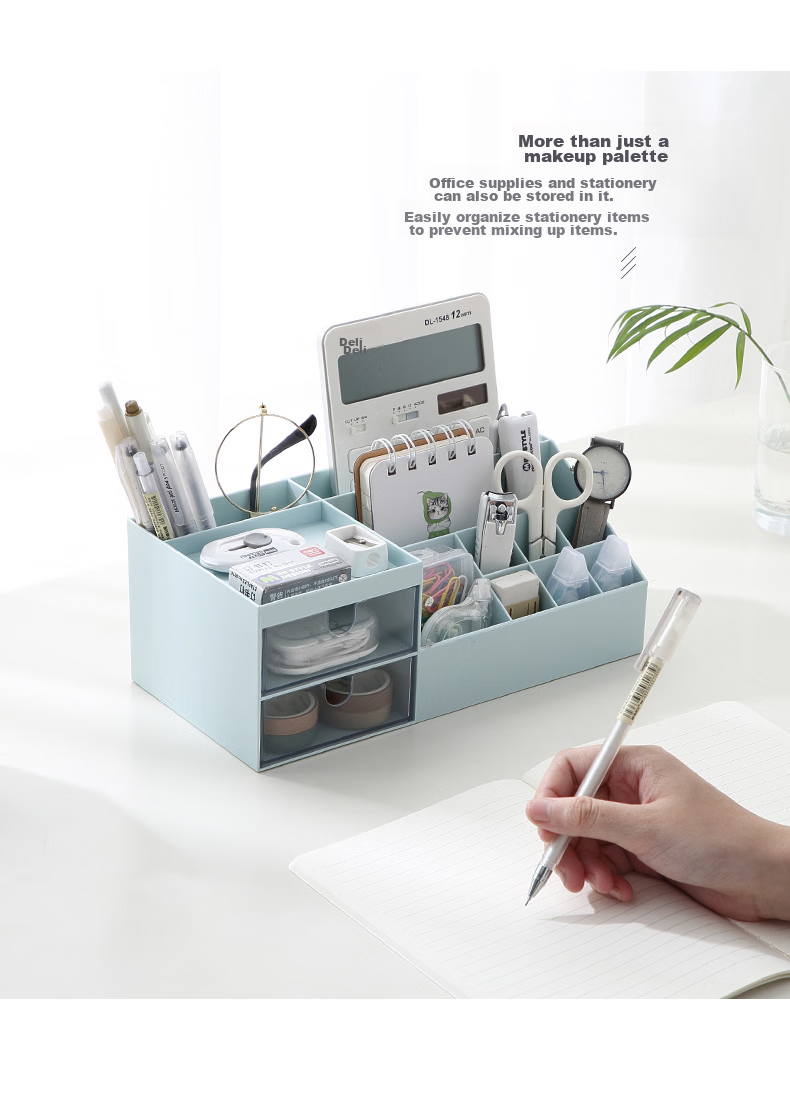 Jindeli Simple Desktop Pen Holder Storage Box, Multifunctional High-Value Light Luxury Drawer, Office Desk Stationery, Dormitory Office Supplies Organizer, Large Capacity Glacier Blue SN138 7