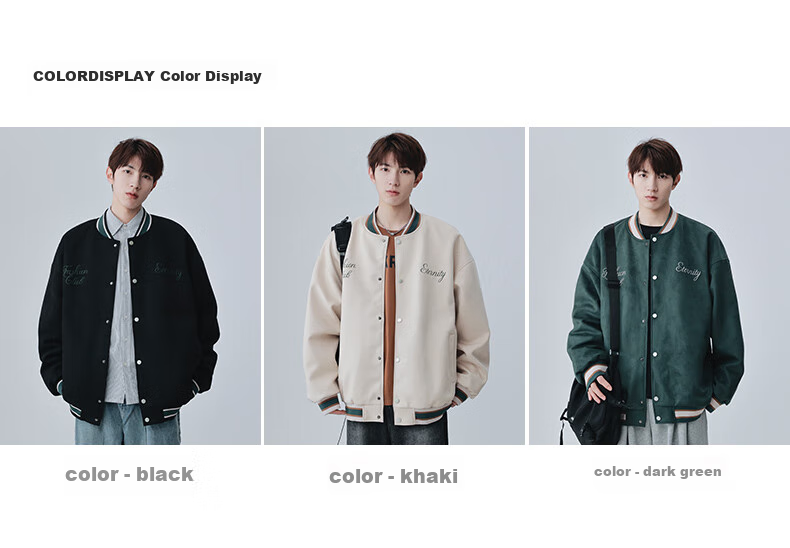 MMOPTOP American-Style Suede Baseball Jacket, Trendy Men's Outerwear for Spring And Autumn, Embroidered Cool Loose Casual Jacket 23001 Black 2XL 3