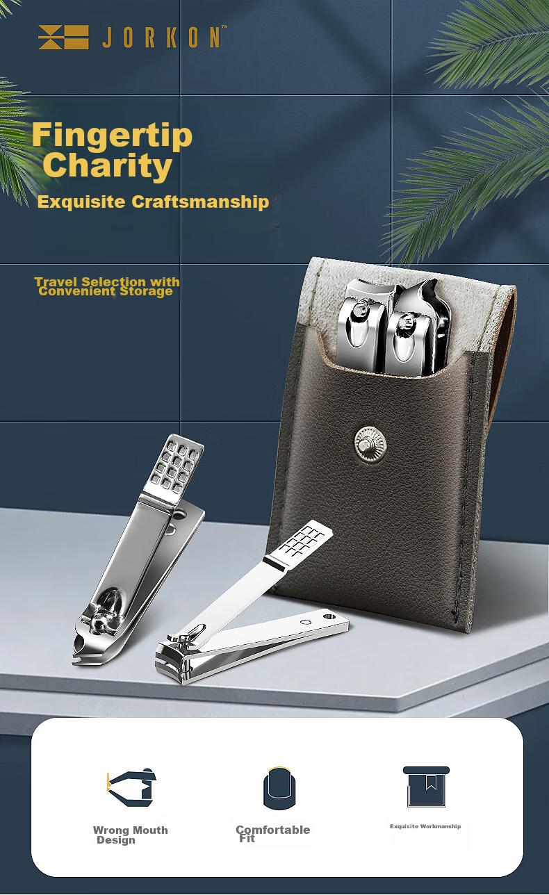 JIANGONG Nail Clipper Set, Nail Scissors And Clippers, Manicure Tools, Straight Edge And Diagonal Edge, 2-Piece Set + [Leather Case Storage] 1