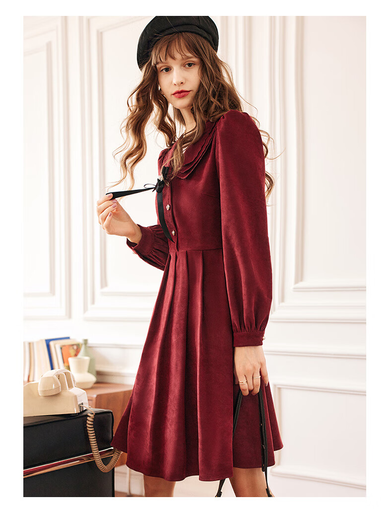 Olrain New Year Red Dress Women's Hepburn Style Little Red Dress Zodiac Year Clothing Red (Upgraded Version) L 24