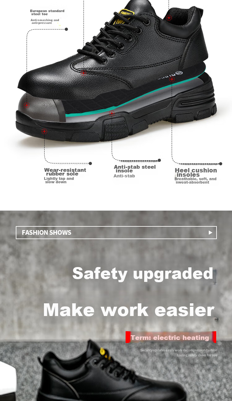 JUNBU Safety Shoes for Men, Steel Toe Cap, Anti-Smashing, Puncture-Resistant, Waterproof, Lightweight, Comfortable Construction Site Work Shoes 2165N Size 40 3