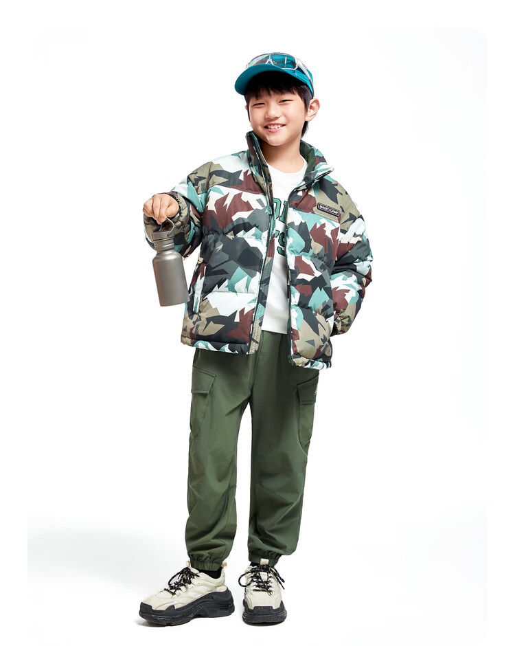 Annil Boys' Short down Jacket, 2024 Winter New Camouflage Warm Coat with Triple Protection, Khaki Floral Pattern, Size 110 8
