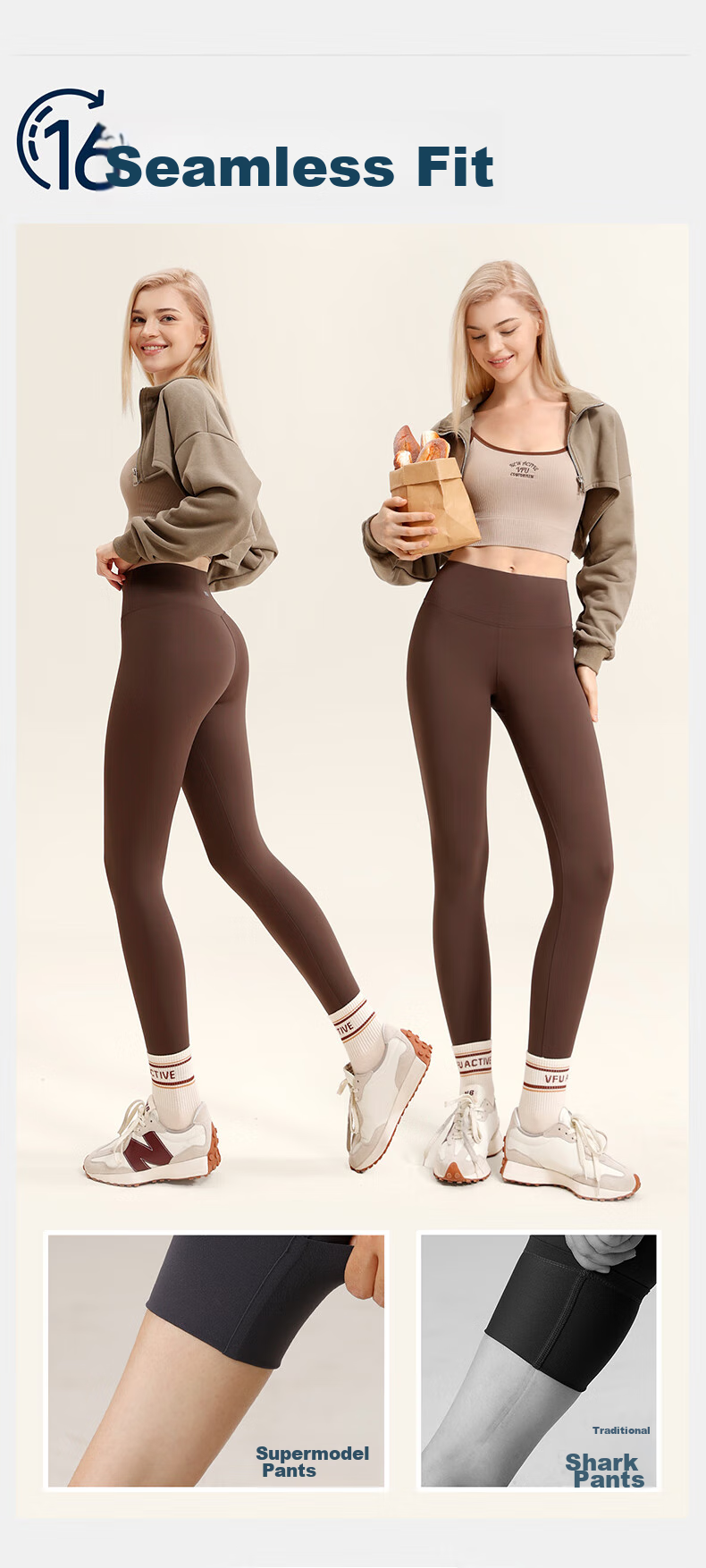 VFU Fleece-Lined Yoga Pants, Winter Warm Base Layer, Thick Windproof Sports Leggings, Ebony Brown, L 9