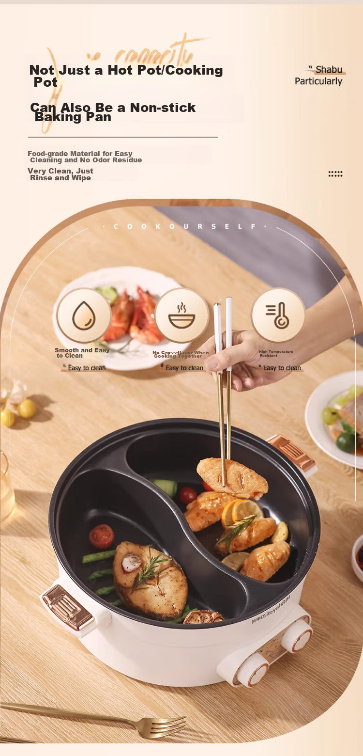 Royalstar Dual-Sided Electric Hot Pot And Wok, Multi-Functional Home Cooking Appliance, All-In Grill, Stir-Fry And Boil Function, 6L Large Capacity Non-Stick Electric Cooker RHG-136B(Y) 17