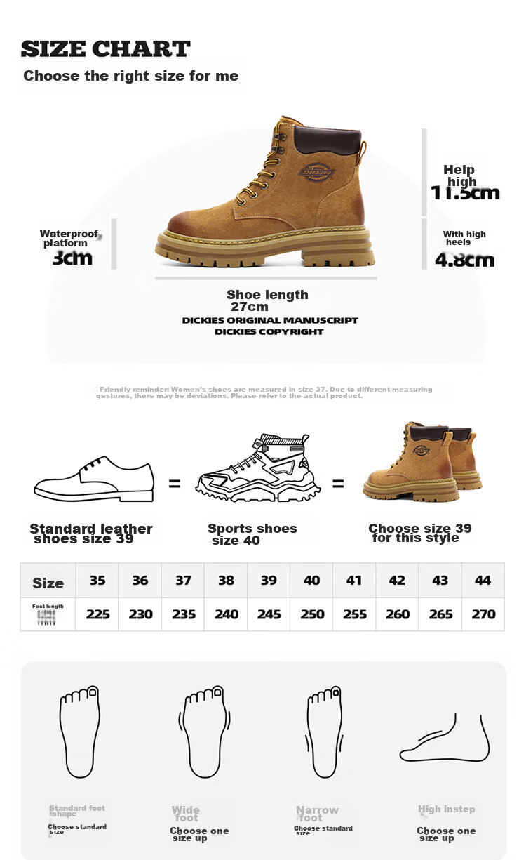 Dickies Women's High-Top Martin Boots, Fashionable Couple Boots, Versatile Work Boots for Women, Khaki, Unisex Style - Size 38 5