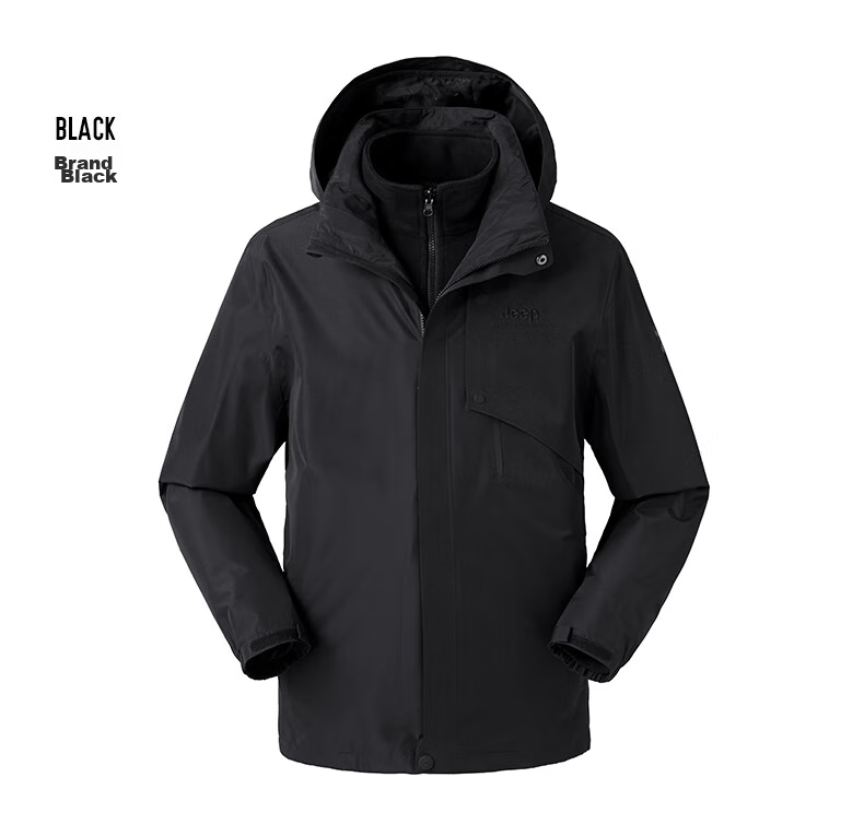 Jeep Men's And Women's Three-In Outdoor Windproof Waterproof Mountaineering Jacket, Fleece Detachable Coat, 075 Brand Black S 36