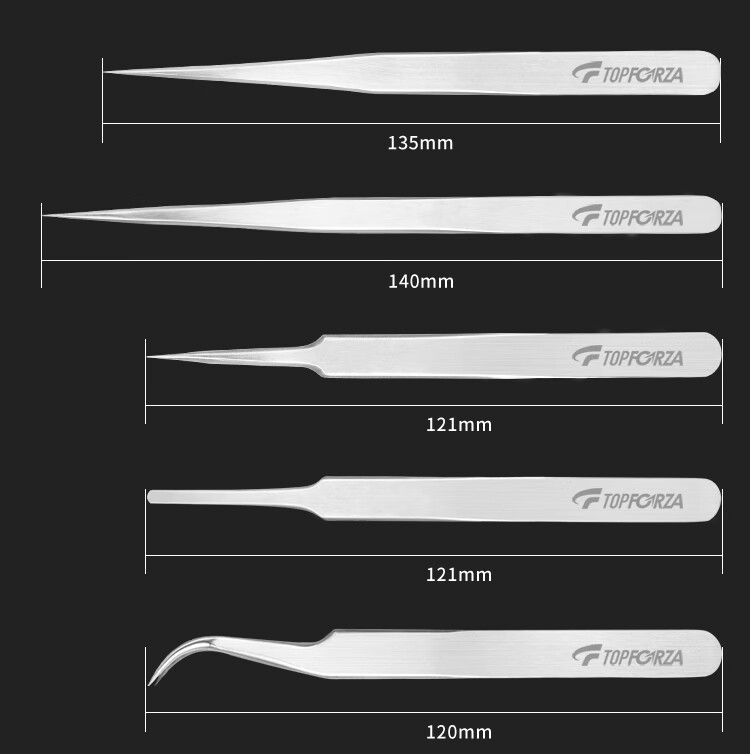 TOPFORZA TZ-4511, Pointed Tip, Bent Tip, Flat Tip, And Flat Head Professional Precision Tweezers Set, Pry Bar Tool Kit, 10-Piece Set 4