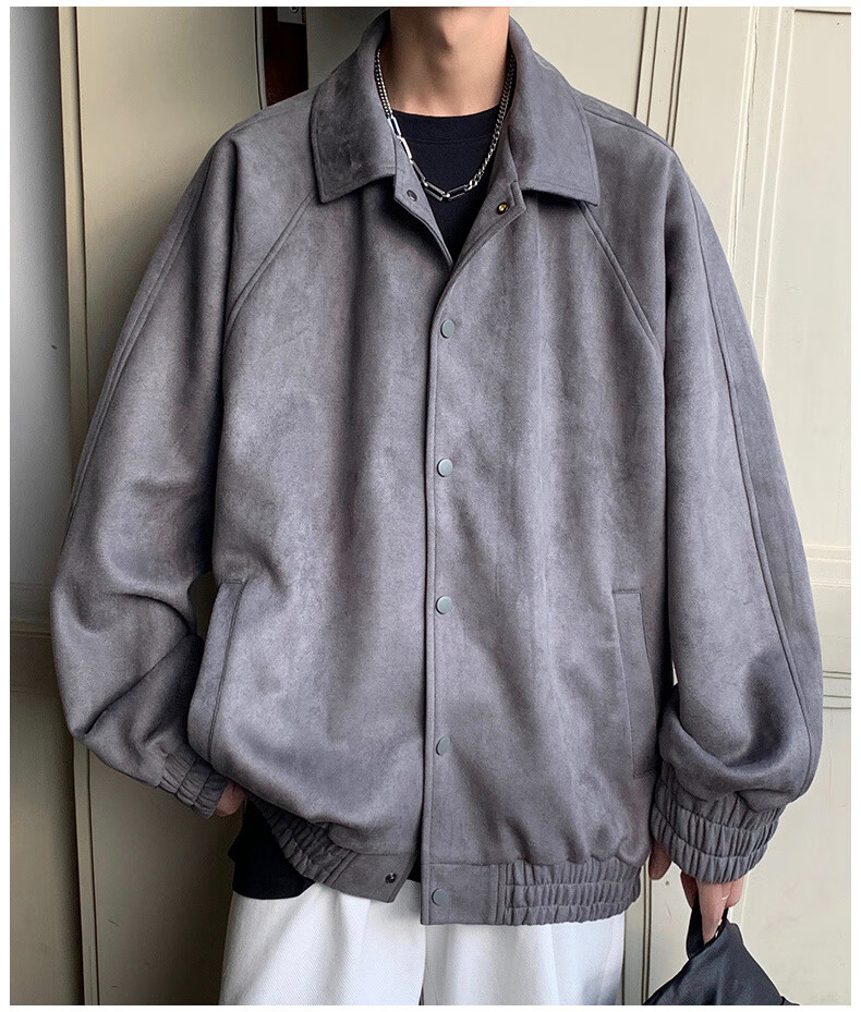 Dingfengbaoluo Men's Jacket, Summer Casual Loose Trendy Suede Coat, American Baseball Style YM9921, Black, 3XL 19