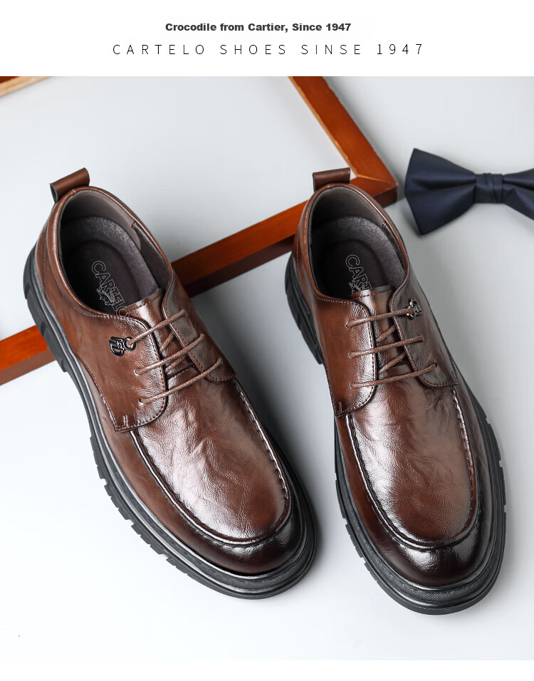 CARTELO British Men's Leather Shoes, Breathable Business Formal Shoes, Hand-Scratched Pattern Low-Top Thick-Soled Leather Shoes for Men, 9905 Black, Size 41 3