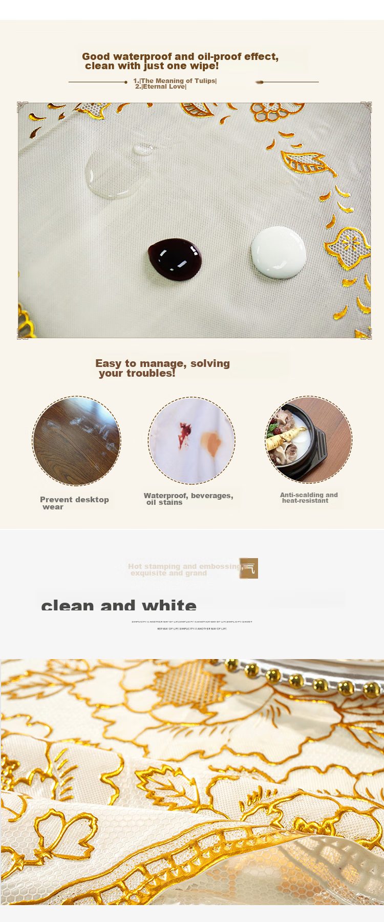 AVIVI Round Tablecloth, Waterproof And Oil-Proof, Circular Dining Table Cover, Coffee Table Mat, PVC Table Mat, 180*180cm, Golden Prosperity 2