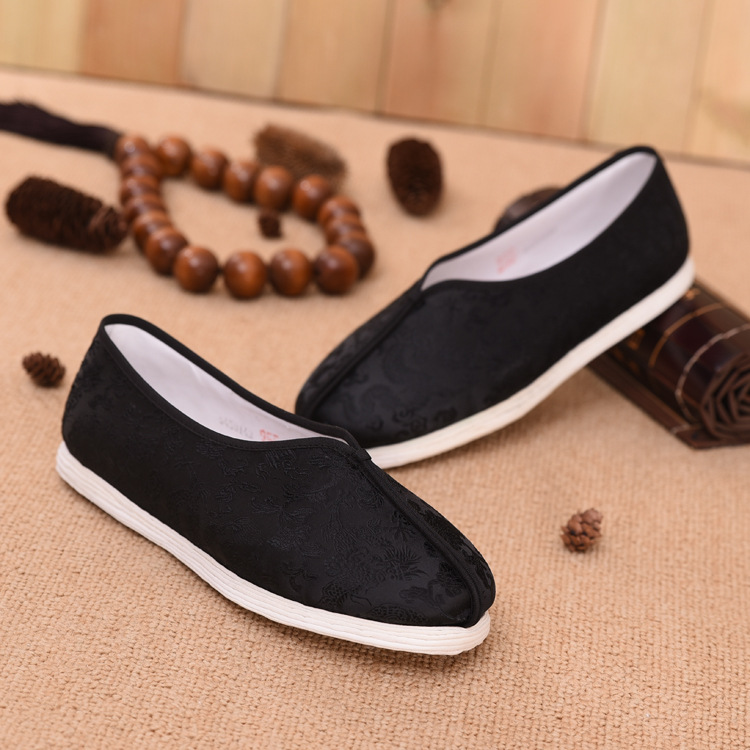 圆口太极鞋功夫鞋传统手工千层底布鞋古代和尚鞋僧侣居鞋牛筋底黑色