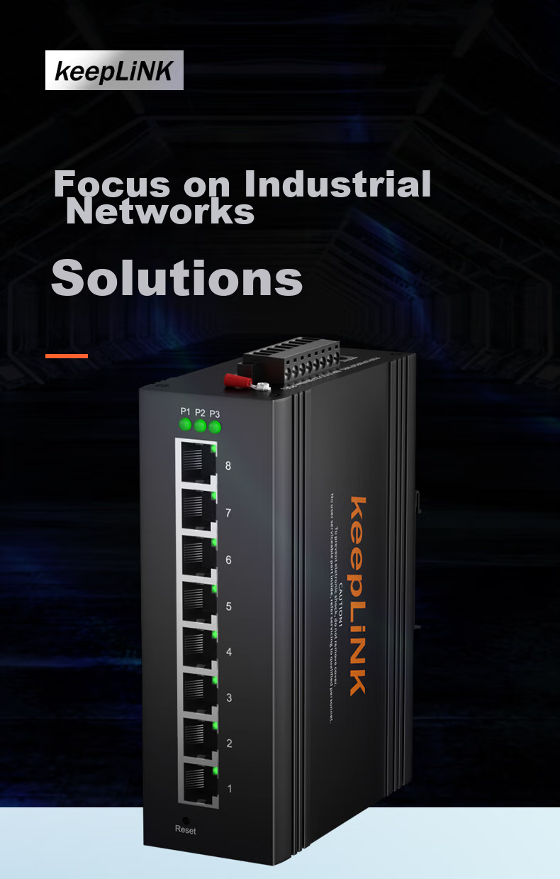KeepLINK KP-9000 Lightweight Managed Industrial Switch, Gigabit 8-Port Rail-Mounted with Metal Casing / Unit 1