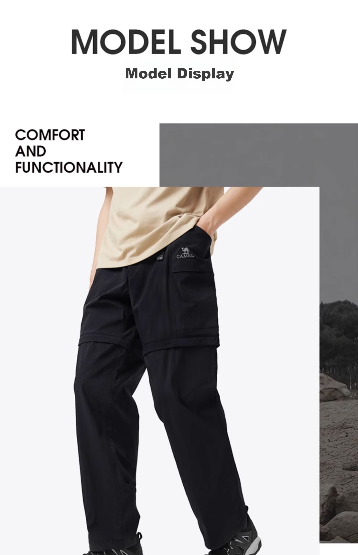 CAMEL Outdoor Ice-Cool Quick-Dry Long Pants for Men, Detachable Long And Short Sports Trousers, Travel Clothing [Sweat-Inducing] 0016 8