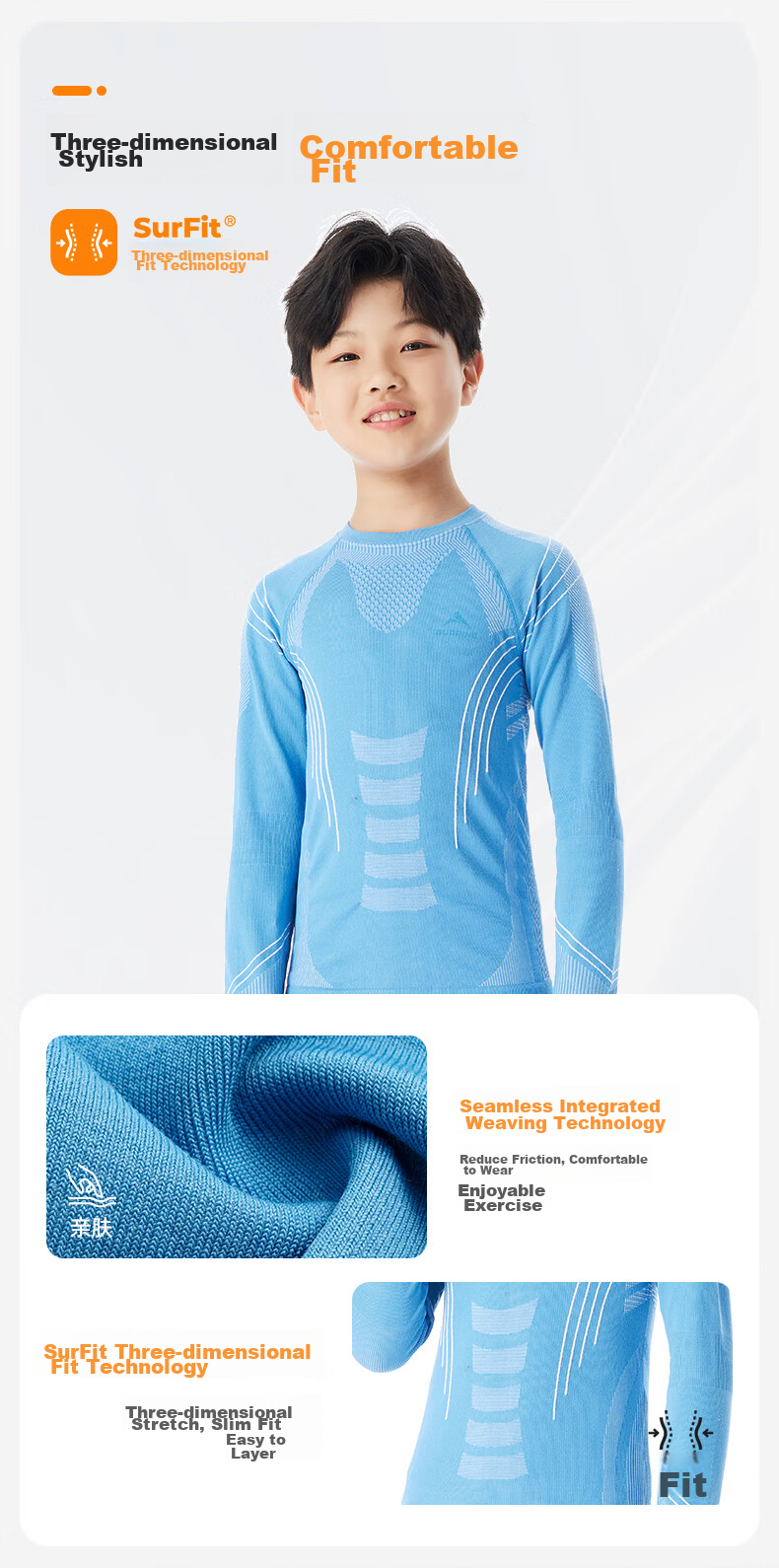 SURPINE Children's Merino Wool Ski Quick-Dry Shirt, Moisture-Wicking Antibacterial Underwear 8