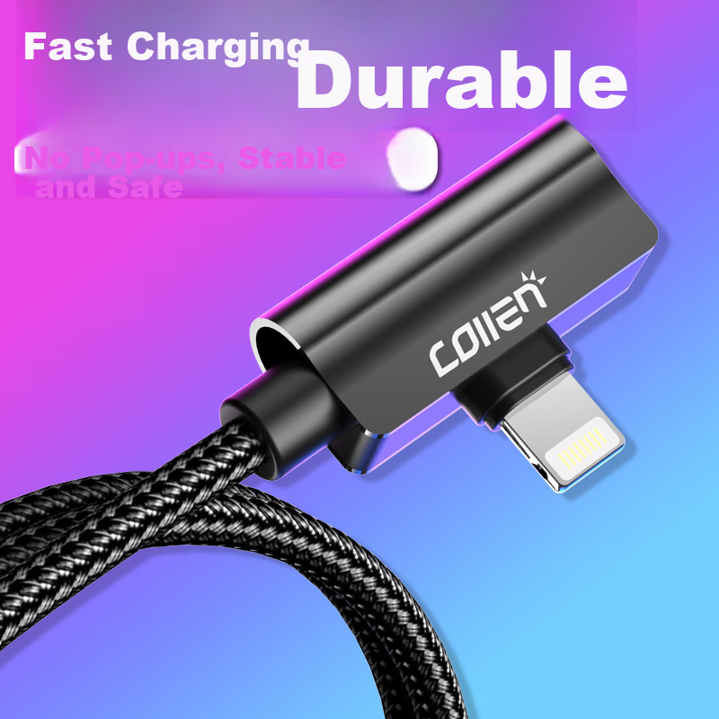 collen 苹果弯头数据线听歌充电二合一音频转换头  抖音吃鸡神器苹果数据线适用于iPhone7/7P/8/8P/x  星空黑