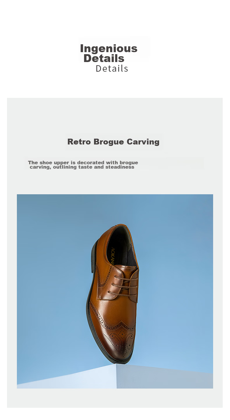 Aokang British-Style Brogue Carved Leather Shoes, Formal Business Shoes, Groom Wedding Shoes, Black, Size 43 5