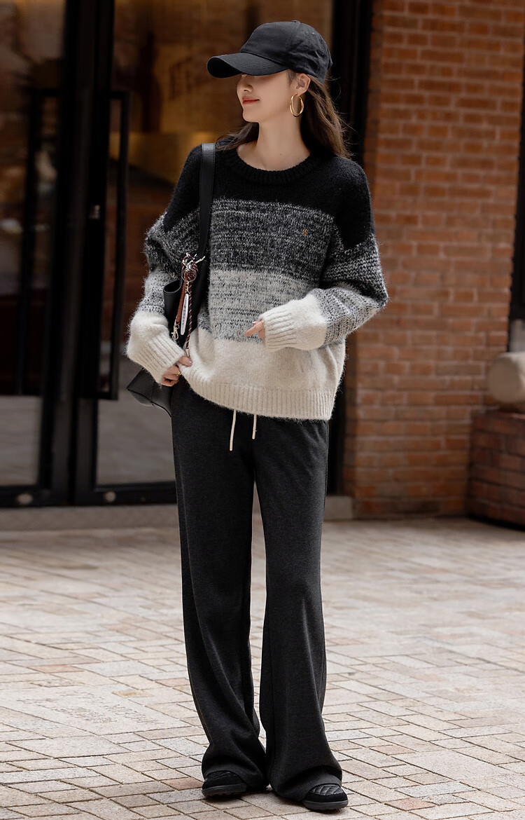 Dme [Cloud Mist] Winter Simple Korean Style Plush Colorblock Knit Slimming Stretchy Sweater for Women 5