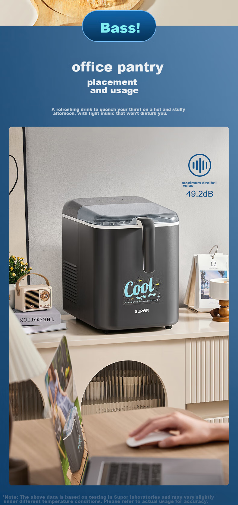 SUPOR Ice Maker for Home, Compact Cube Machine, Mini Office Dorm Three Ice Making Modes, Bullet Ice, Rapid Ice Production, Self-Cleaning SW-ZB12T001 16