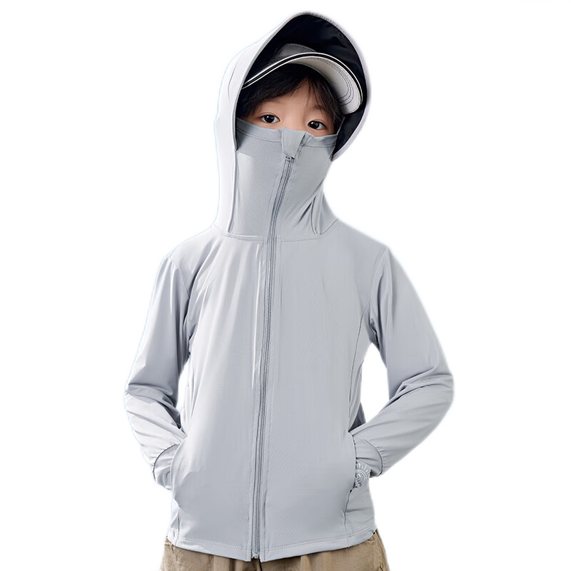 Luomeng Children's Summer New UV Protection Sunscreen Clothing, Kids' Air Conditioning Shirt, Light Gray Sun Protection Garment, Size 150