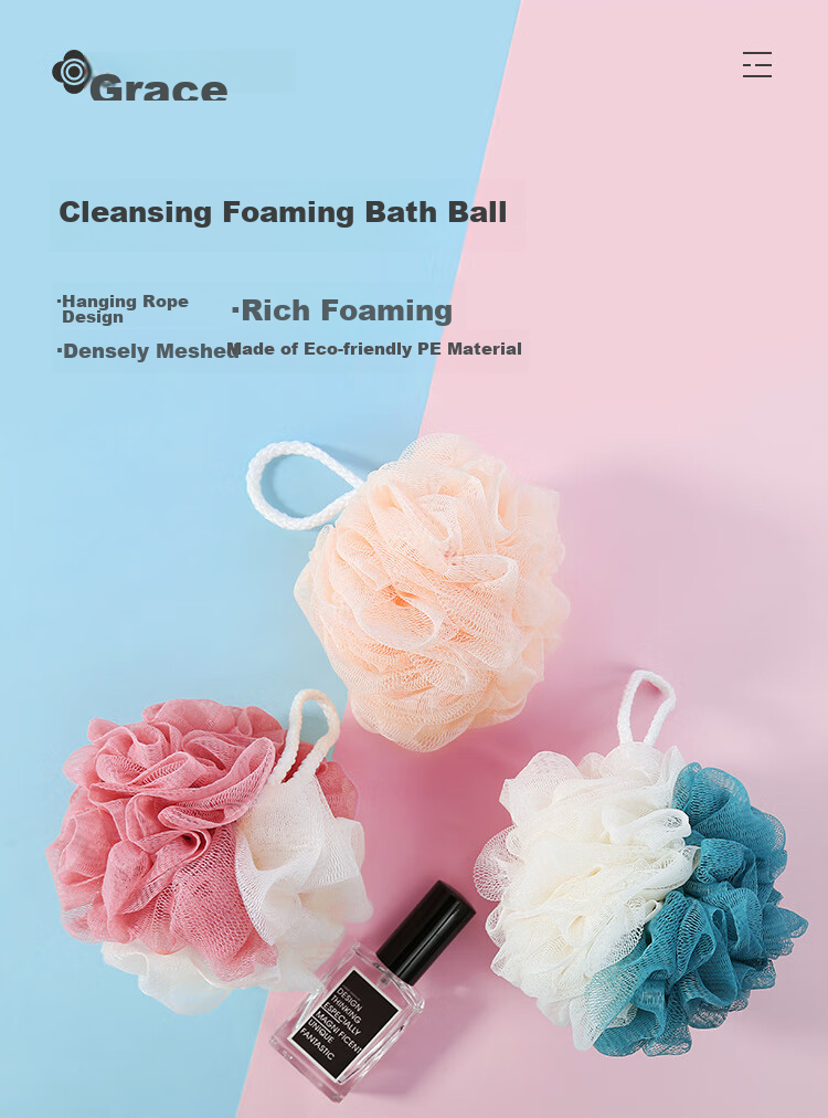 Grace Bath Loofah, 3-Pack, Large Size, Exfoliating Tool, Lathering Sponge, Bath Flower, Soaking Ball 1