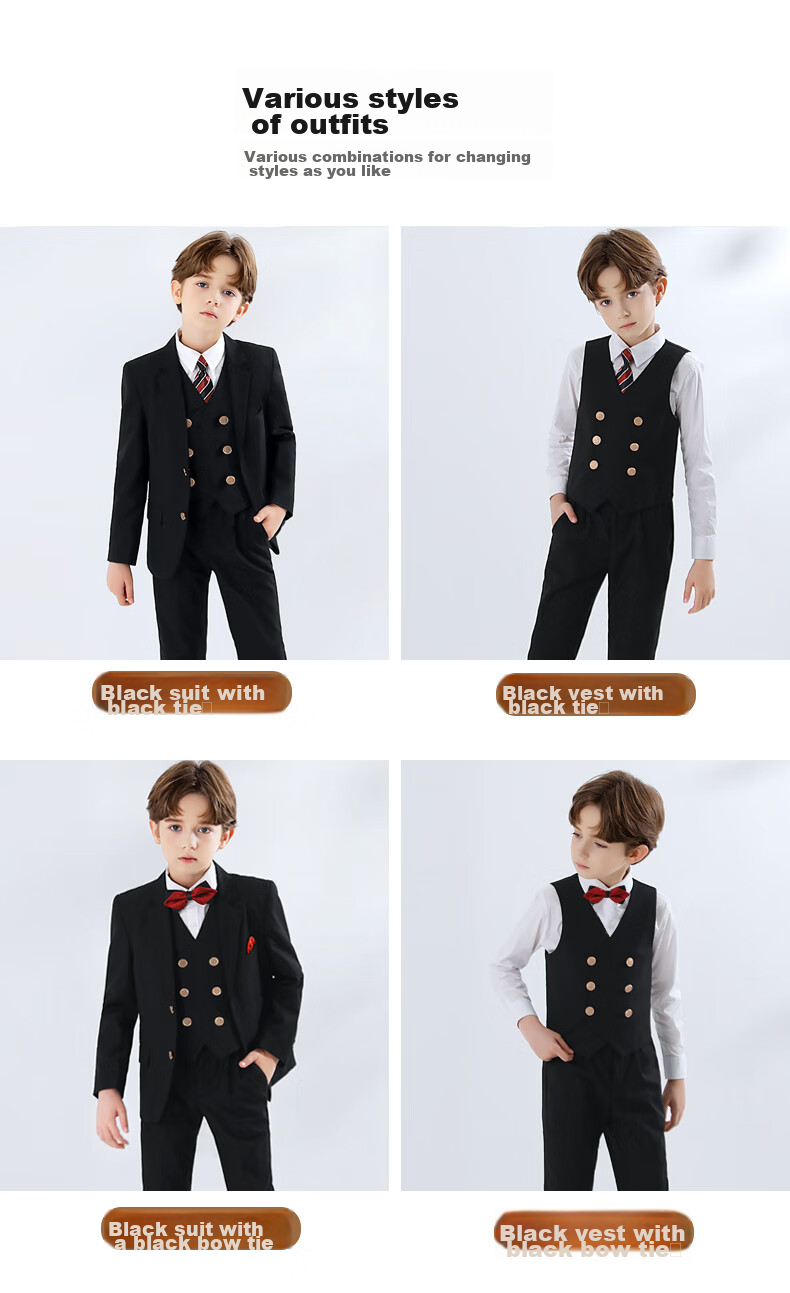 Yinuofang Boys' Suit Set for Performances And Hosts, Black Outfit, Size 170 2