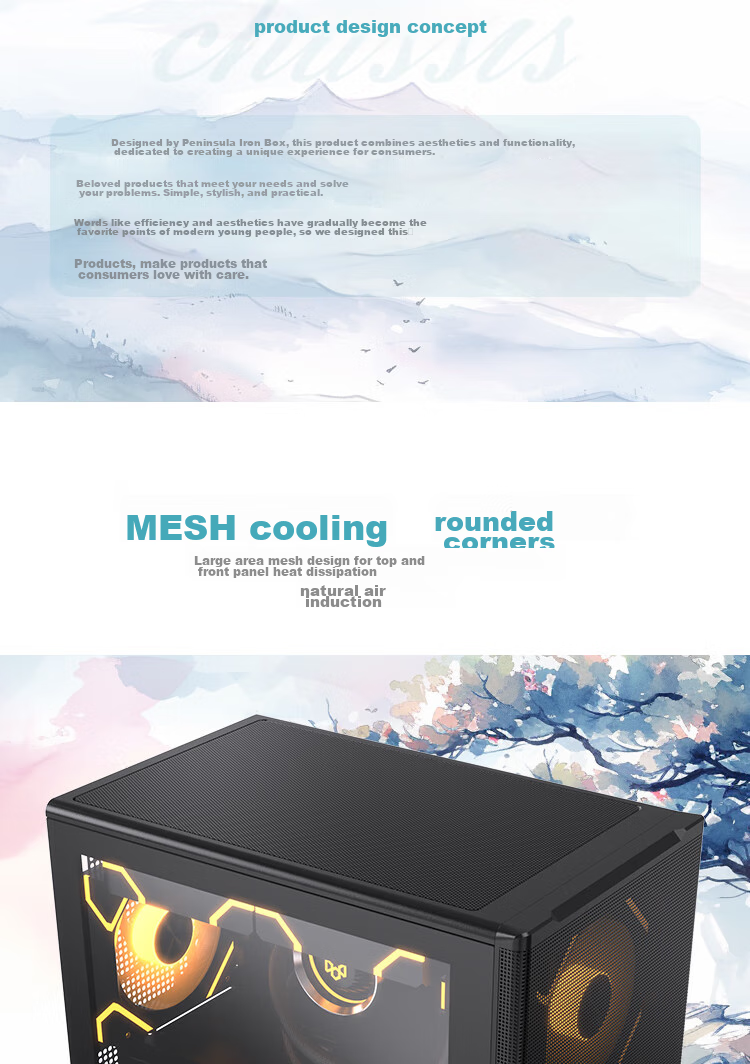 PADO Stylish 4 Black Desktop Computer Case with Glass Side Panel And Mesh Ventilation, Supports M-ATX Motherboard, Top 240mm Water Cooling 3