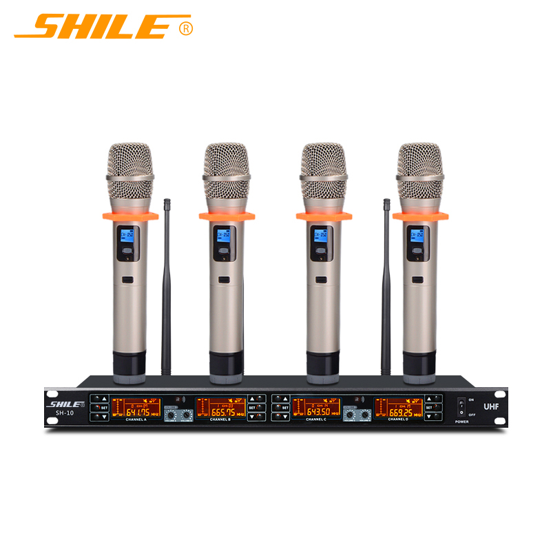 SHILE SH-10 Professional One-To U-Segment Anti-Howling Wireless Handheld Microphone for KTV Entertainment, Singing, Meetings, Hosting, And Lecturing, with 4 Handheld Mics Included