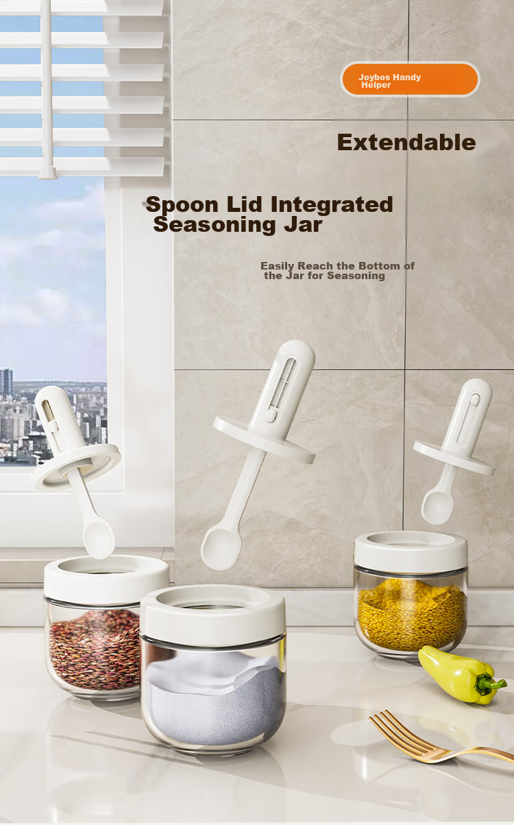 Jiabangshou Seasoning Set of Three: Salt, Sugar And MSG Seasoning Containers, Kitchen Home Use Sealed Spoon Lid Integrated Extendable Seasoning Jars 1