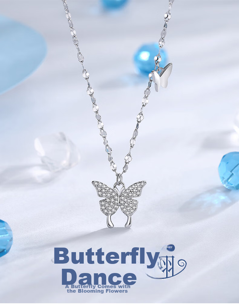 Dijing 999 Sterling Silver Butterfly Necklace for Women, Elegant Pendant, Best Friend Jewelry, Luxurious Niche Birthday Gift for Girlfriend 1