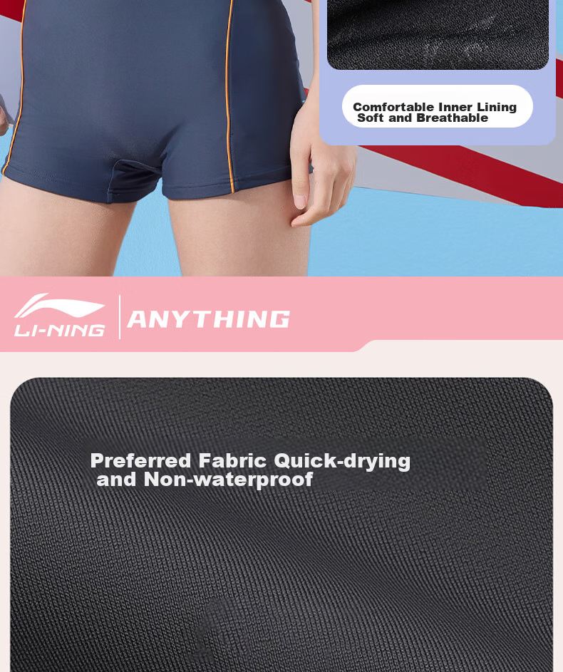 LI-NING Women's One-Piece Professional Square-Leg Conservative High-Elastic Breathable Slimming Swimsuit for Hot Springs and Vacation 472 Gray Orange M 11