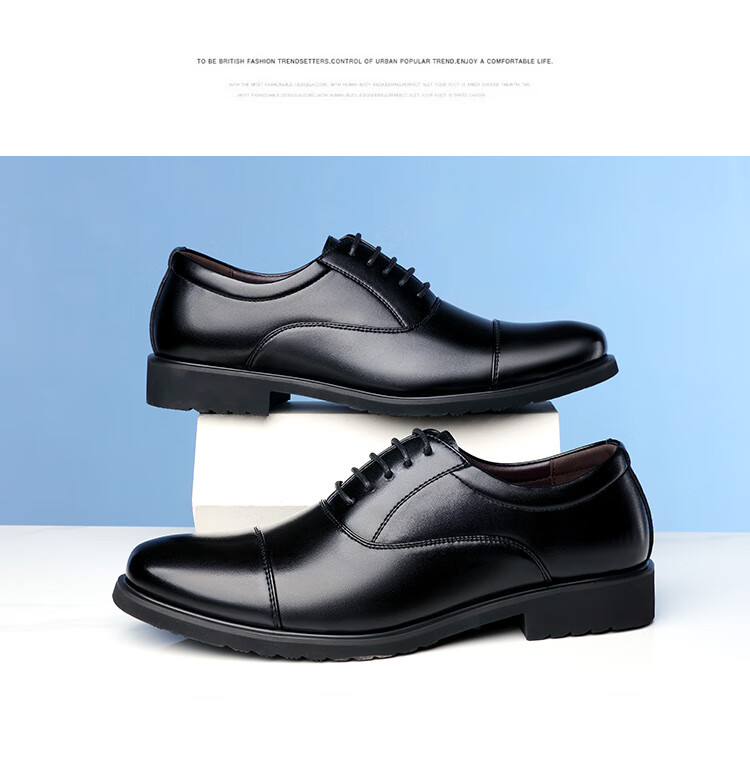 BEIOUTU Men's Leather Shoes, Fashionable Three-Joint Business Formal Shoes, Comfortable Lace-Up Casual Men's Footwear, 8827 Black, Size 41 9