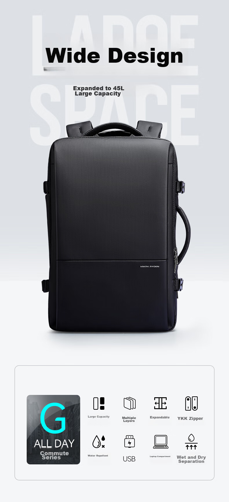 MARK RYDEN Men's Backpack, Business Commute Laptop Bag, Travel Leisure MR9822 1