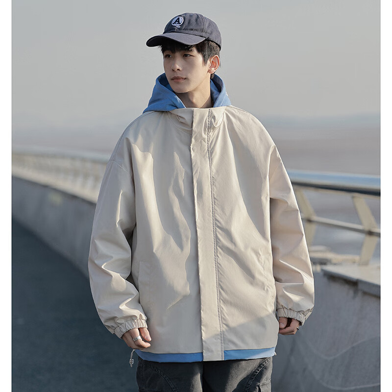 Foss Phil Men's Two-Piece Jacket, Spring And Autumn Trendy Casual Loose Baseball Clothing, Style 2362, Khaki, Size M