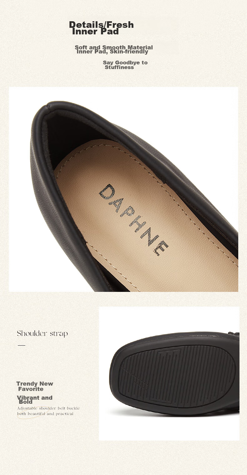 DAPHNE Women's Single Shoes, Cowhide Leather Elegant Mary Jane Shoes, Chunky Heel Square Toe Versatile Women's Shoes, Beige, Size 36 13